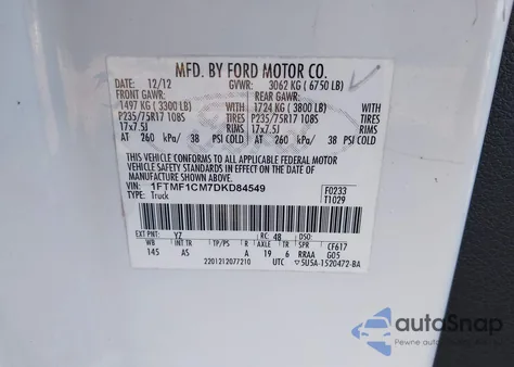 2013 Ford F-150 Xl from USA, damaged, VIN 1FTMF1CM7DKD84549